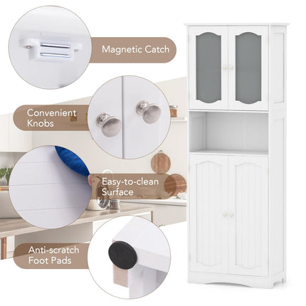 Dreamade 64.5" Tall Bathroom Cabinet, Pantry Cabinet with Tempered Glass Doors, Adjustable Shelves