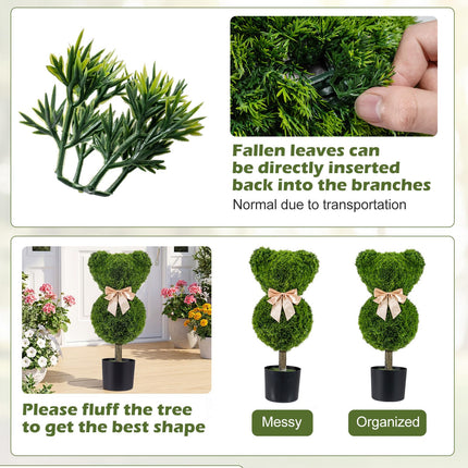 Dreamade 2 Pcs Bear Topiary Trees with Pots 24.5" Decorative Artificial Animal Shrubs