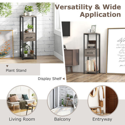 Dreamade 3 Tier Tall Plant Stand Indoor, 36 Inch Corner Plant Holder with Drawer & Metal Frame
