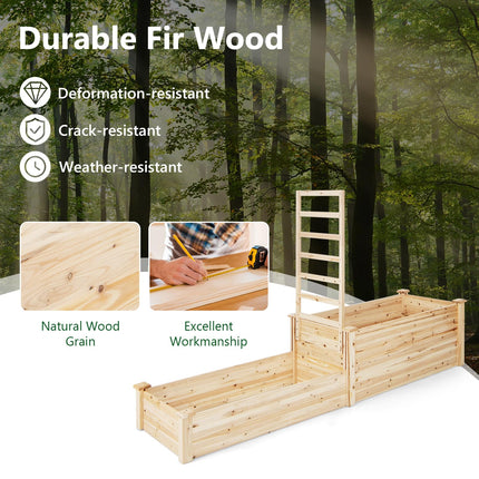 Dreamade Raised Garden Bed with Trellis, Set of 2 Wood Shallow & Deep Planter Box for Climbing Plants