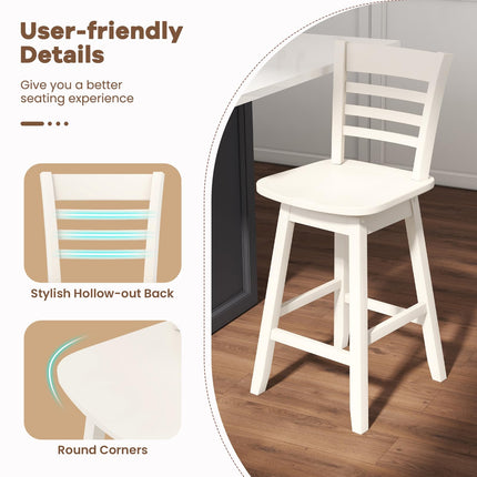 Dreamade Wood Bar Stools, Swivel Counter Height Bar Stools with Slatted Hollow Back & Ergonomic Contoured Seat