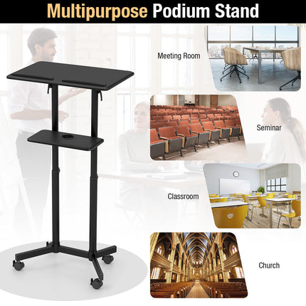 Dreamade Mobile Laptop Podium, Height Adjustable Standing Desk with Storage Tray