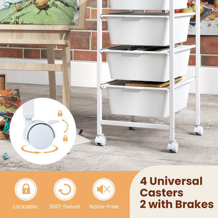 Dreamade 4-Drawer Rolling Storage Cart Mobile Utility Organizer with Wooden Tabletop and Lockable Wheels