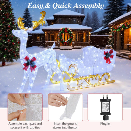 Dreamade Lighted Christmas Reindeer and Sleigh w/ 215 LED Lights