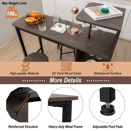 Dreamade 3 Pieces Bar Table and Stools Set, Bistro Table Set with Glass Holder (Brown)
