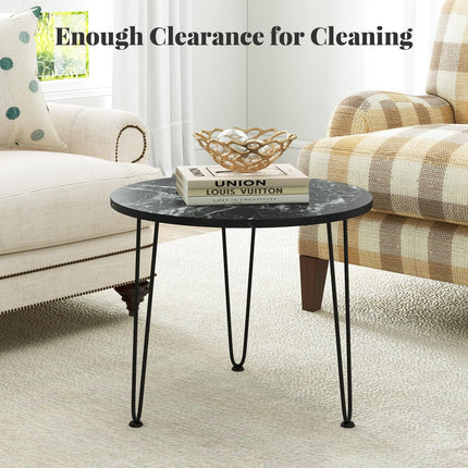 Dreamade Round Coffee Table, Faux Marble Center Table with Metal Legs, Sofa Accent Side Table