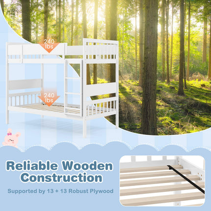 Dreamade Wood Bunk Bed Twin Over Twin, Solid Wood Bunk Bed Frame with Ladder & Safety Guardrails