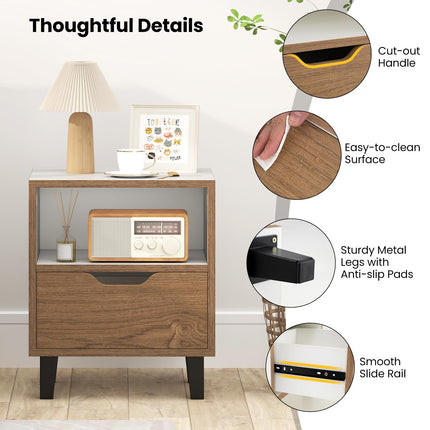Dreamade Mid Century Modern Nightstand with Metal Legs