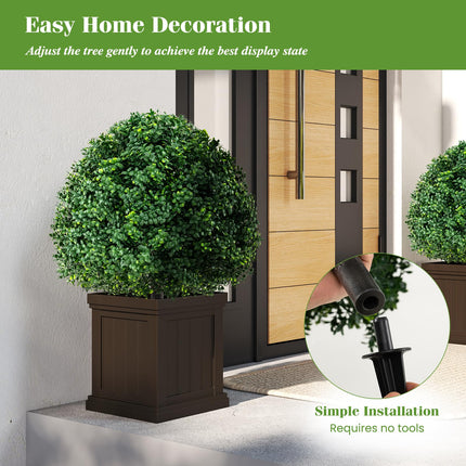 Dreamade 28 Inches Artificial Boxwood Topiary Ball Tree Set Sun-Protective Fake Shrub Plants
