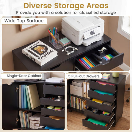 Dreamade 5 Drawer Storage Cabinet on Wheels with Adjustable Shelf