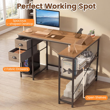 Dreamade 48" L Shaped Desk with Charging Station & 2 Fabric Drawers