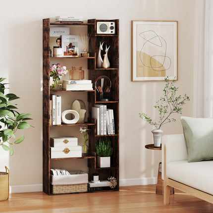 Dreamade 6-Tier Bookshelf Wooden Bookcase with Staggered Shelves