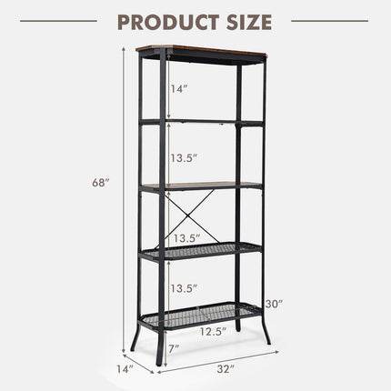 Dreamade Industrial Bookshelf, 5-Tier Vintage Bookcase