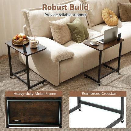 Dreamade C-Shaped End Table with Wheels for Living Room Bedroom