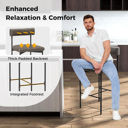 Dreamade Counter Height Bar Stools, 26 Inch Upholstered Bar Chairs with Back
