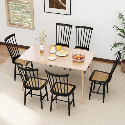 Dreamade Farmhouse Solid Rubber Wood Dining Chairs Set of 2/4 with PE Rattan Seats