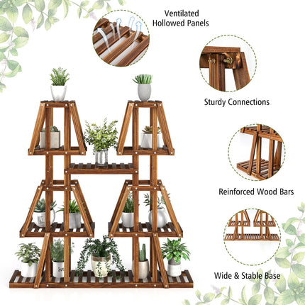 Dreamade Wood Plant Stand, 5-Tier 10 Potted Trapezoid Plant Holder Rack for Multiple Plants
