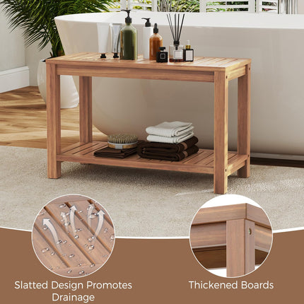 Dreamade 30 Inch Teak Shower Bench with Shelf