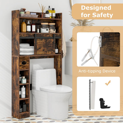 Dreamade Over The Toilet Storage Cabinet, 6-Tier Freestanding above Toilet Rack with Gliding Door