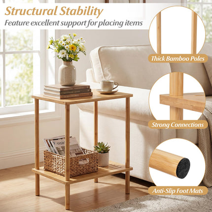 Dreamade Bamboo Side Table Set of 2 w/Storage Shelves