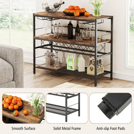 Dreamade 4-Tier Wine Rack Table - 7-Bottle Wine Bar Cabinet w/ 4 Wine Racks & 16 Glasses Holder