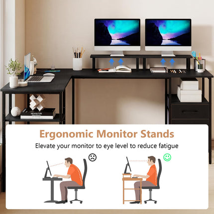 Dreamade 63" Reversible L Shaped Desk with Charging Station