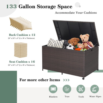 Dreamade Wicker Outdoor Deck Box - 133 Gallon Storage Box with Lid