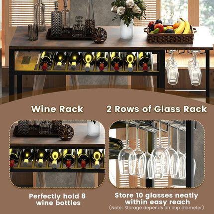 Dreamade Rectangular Bar Table with Charging Station and LED Light