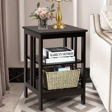 Dreamade Nightstand 3-Tier Sofa Side Table W/Reinforced Bars and Stable Structure