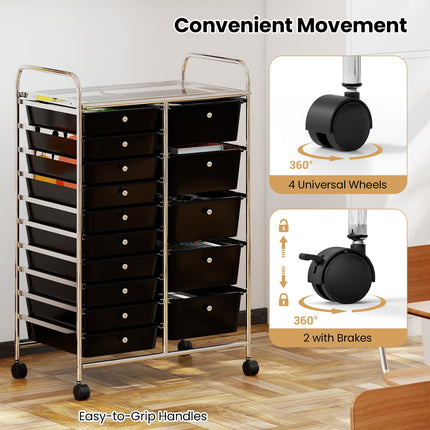Dreamade Rolling Storage Cart 15-Drawer Trolley with Chrome Plated Metal Frame