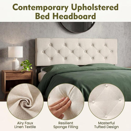 Dreamade Queen/Full Size Button Tufted Linen Fabric Head Board with Wood Support Legs