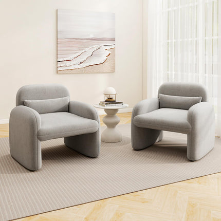 Dreamade Modern Accent Chair for Living Room, Sherpa Fabric Upholstered Armchair w/Waist Pillow, Comfy Reading Chair w/Armrests