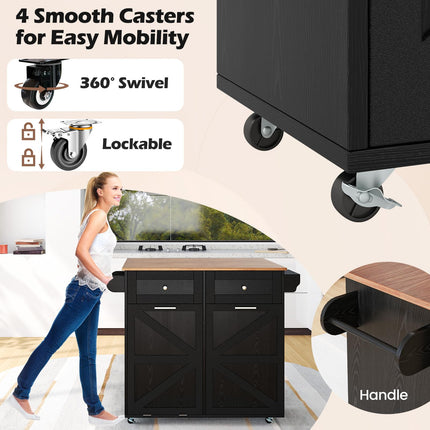 Dreamade Kitchen Island Cart with Hidden Tilt Out Trash Can Cabinet, Drop Leaf, 2 Drawers, Towel Rack
