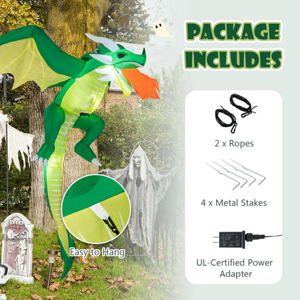 DREAMADE 5.2FT Hanging Inflatable Dragon Lighted Halloween Yard Decoration