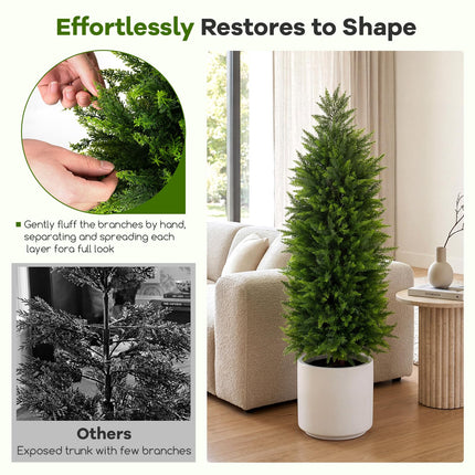 Dreamade 4 FT Artificial Faux Cedar Cypress Plants in Cement-Filled Pots Set of 2