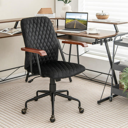 Dreamade Velvet Home Office Desk Chair, Adjustable Swivel Task Chair, Vintage Mid-Back Leisure Chair