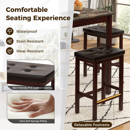 5-Piece Bar Table Set Counter-Height Dining Table and 4 Bar Stools-Brown & White