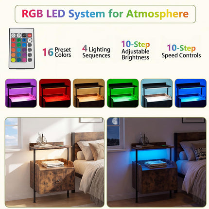 Dreamade Nightstand w/Charging Station & LED Light (1/2)