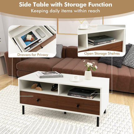 Dreamade Rectangular Coffee Table with Storage, 2 Tier Wood Tea Table with 2 Drawers