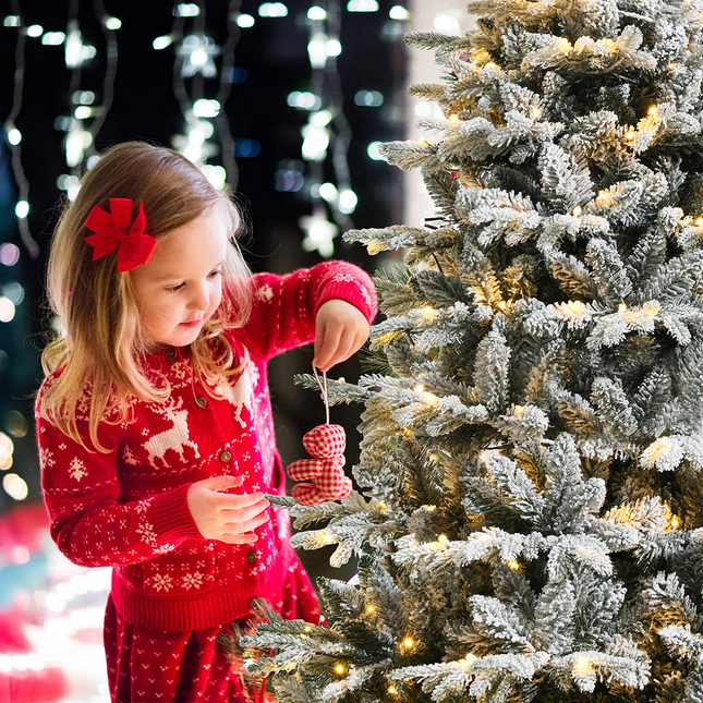 Dreamade 4.5ft / 6ft / 7ft Pre-lit Snow Flocked Christmas Tree, Premium Hinged Artificial Pine Tree w/ 120 LED Lights & 757 PE & PVC Branch Tips - DreamadeUS