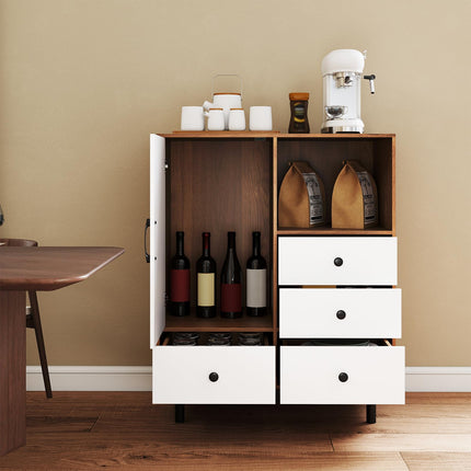Dreamade Storage Cabinet with 4 Drawers Door & Open Compartment, Metal Support Legs