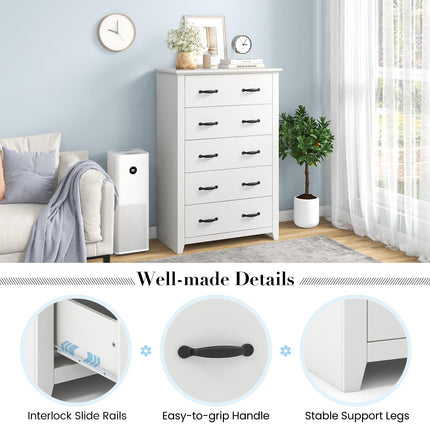Dreamade 5 Drawer Dresser Chest of Drawers - Vertical Dresser with 5 Pull-Out Drawers for Bedroom, Living Room, Entryway