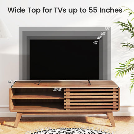Dreamade TV Stand for TVs up to 55" with Sliding Door and Adjustable Shelves for Living Room