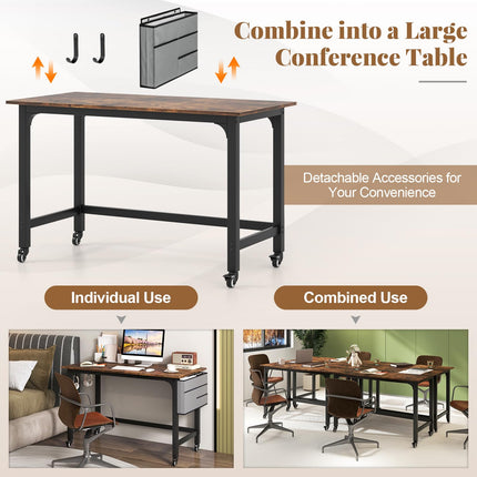 Dreamade Conference Table, 48" Rectangular Mobile Meeting Room Desk with Removable Storage Bag & 2 Hanging Hooks