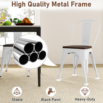 Dreamade Metal Dining Chairs Set of 4 Stackable Armless Kitchen Chairs w/Elm Wood Seat
