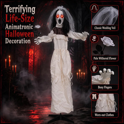 DREAMADE 5.7 FT Life Size Halloween Bride Animatronic