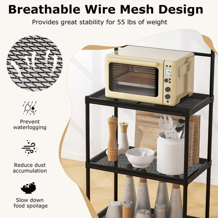 Dreamade Bakers Rack, 4-Tier Microwave Oven Stand, Kitchen Storage Rack with Mesh Wire Metal Shelves