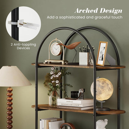 Dreamade Arched Bookshelf 4-Tier Industrial Open Bookcase with Sturdy Metal Frame