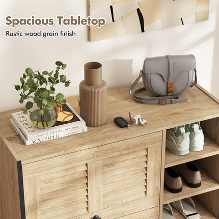 Dreamade Shoe Cabinet with Flip & Slide Doors, Shoe Storage Cabinet with Adjustable Cube Shelves(Louvered Doors)
