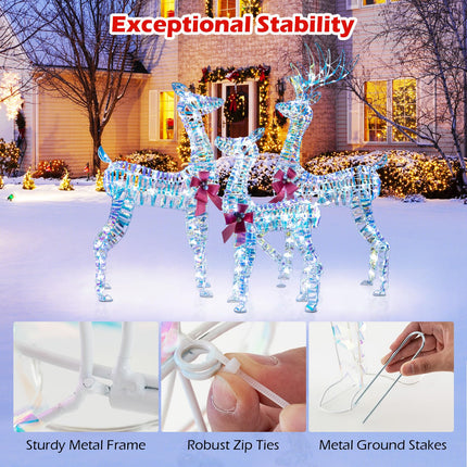 Dreamade 3-Piece Large Lighted Christmas Reindeer Family, Light up Xmas Decorations w/LED Lights & Bows